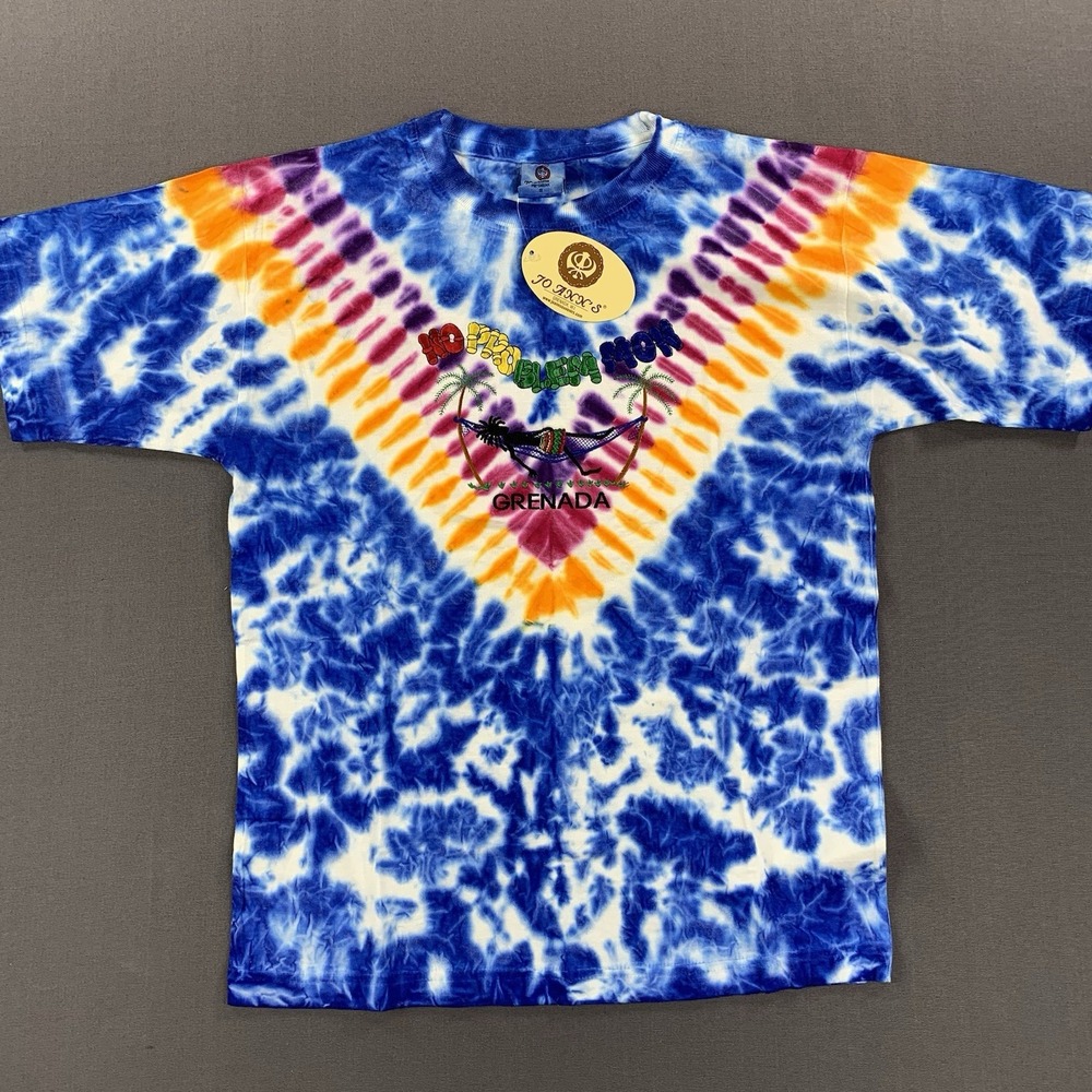 New Aloha Tie Die Jamaican Rasta No Problem Mon Shirt Grenada Small Kids Teen Sm